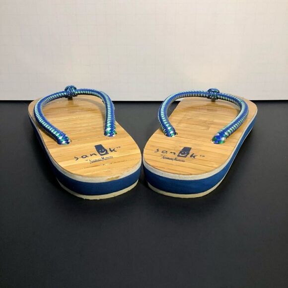 Womens SANUK for Neiman Marcus Wood Texture Flip Flop Sandals / Size 6 - Picture 5 of 9